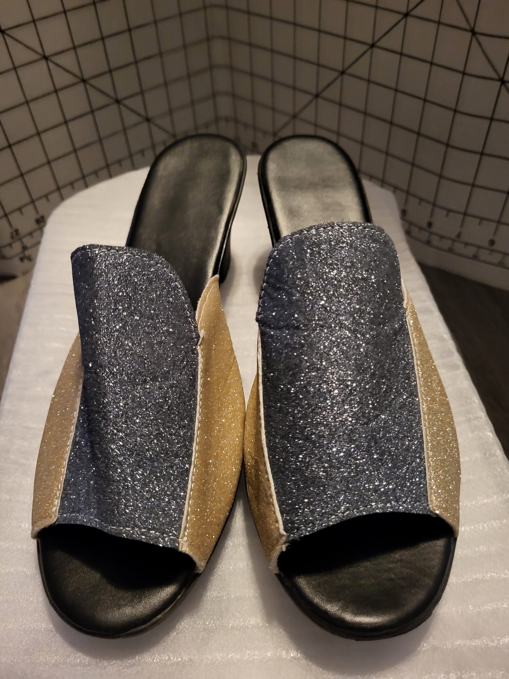 Women's Open-Toe Glitter Wedge Mules